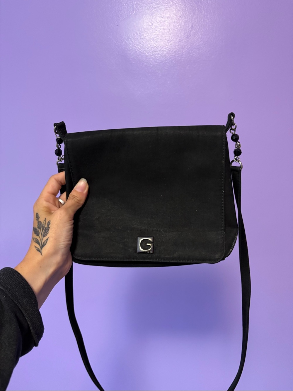 Guess Black Crossbody Bag with Silver G Logo